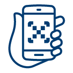 Icon of a hand holding a mobile phone scanning a qr code