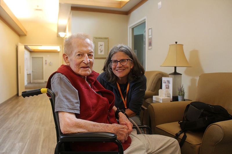 Hospice volunteer Dede Montgomery and veteran hospice patient John Roberts