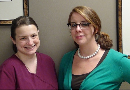 One of HCP's extraordinary hospice CNA's Sarah Jefferies (lt) with article author and office assista
